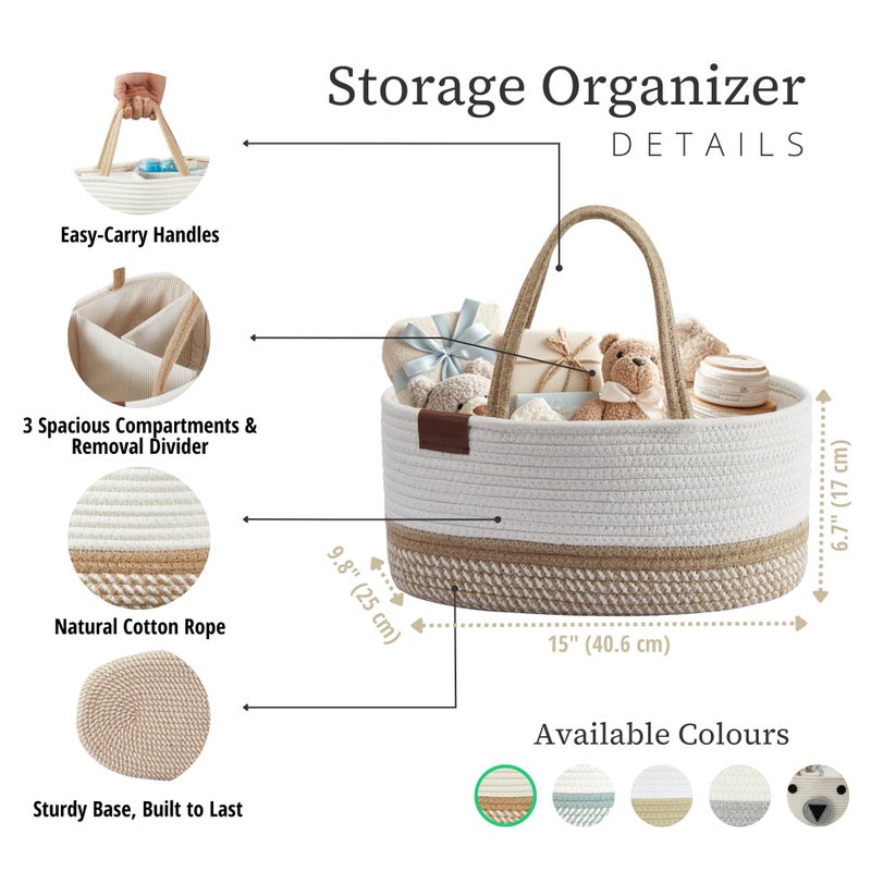 DECOMOMO Baby Caddy Organizer, Diaper Caddy Basket, Baby Baskets for Baby Shower (Spiral Beige & White, Large) - Image 3